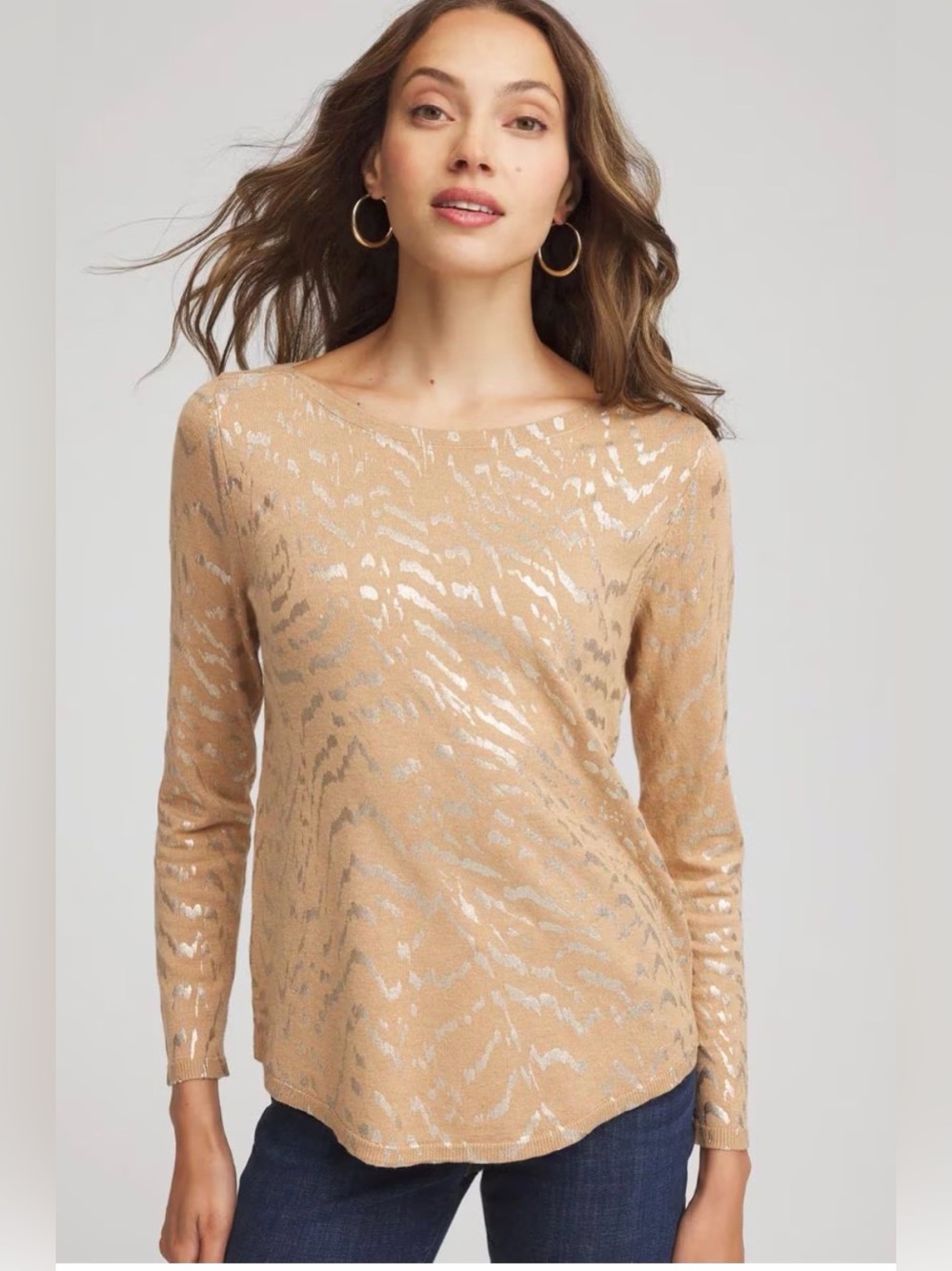 Chico's Ella Boatneck Foiled Pullover Sweater